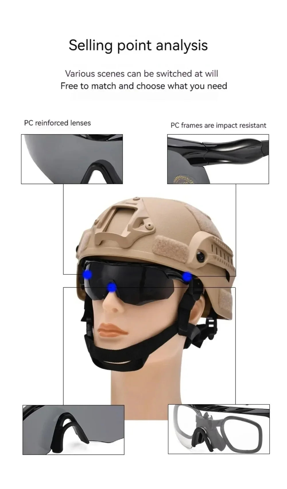 3 Lens Tactical Goggles Windproof Airsoft