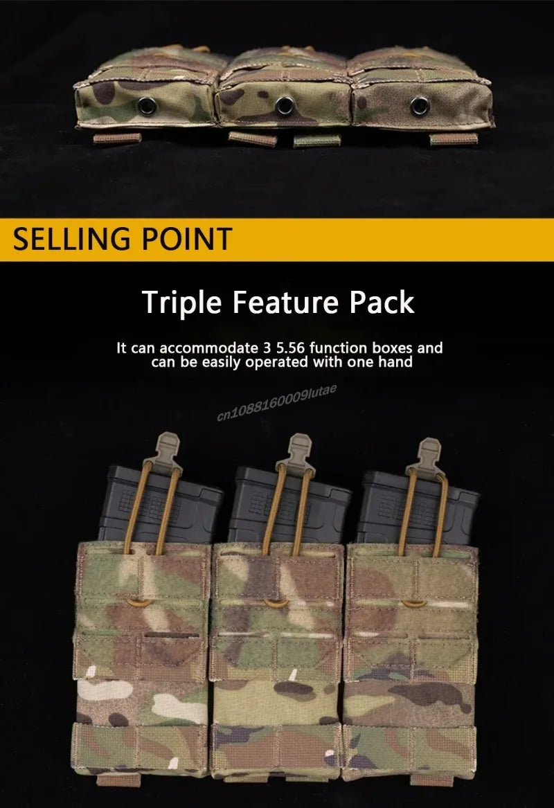 MOLLE Triple 5.56 M4 Magazine Pouch Bungee Retention