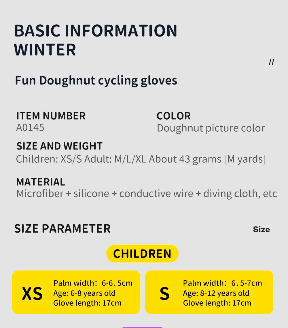 Parent Child Donut Cycling Gloves Full Finger