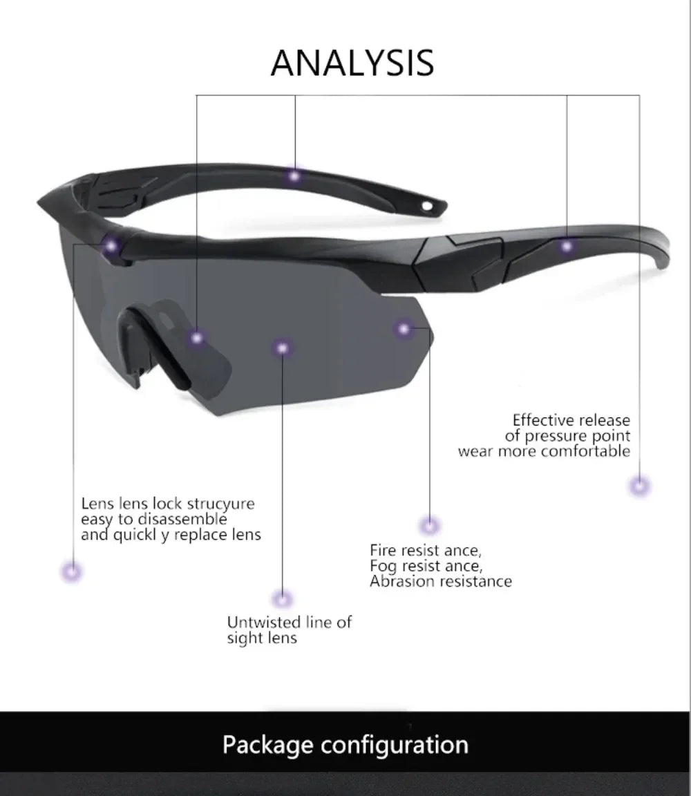 3 Lens Tactical Goggles Windproof Airsoft