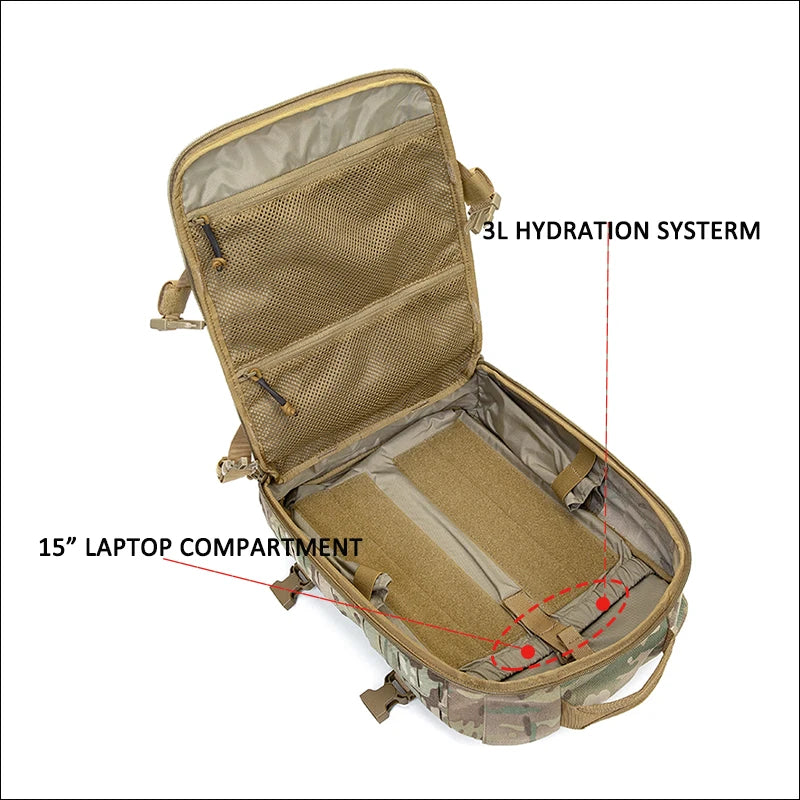 12l Tactical Nylon Backpack with MOLLE & Helmet Flap