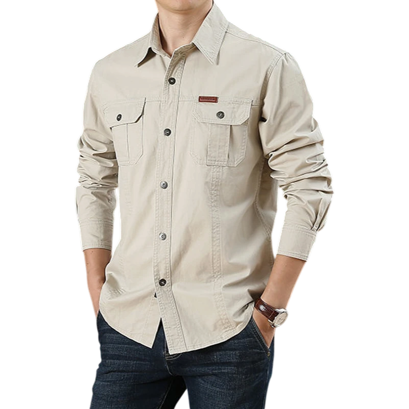 Men's Oversized Tactical Long-Sleeve Shirt | clean product image | shopify:17 | bg-removed:store:800:shopify:17