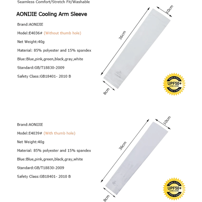 Cooling UV Arm Sleeves with Thumb Hole (Pair) | clean product image | shopify:1 | bg-removed:store:800:shopify:1