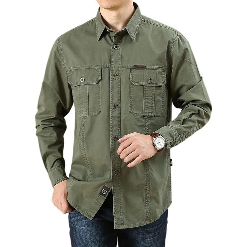 Men's Oversized Tactical Long-Sleeve Shirt | clean product image | shopify:1 | bg-removed:store:800:shopify:1
