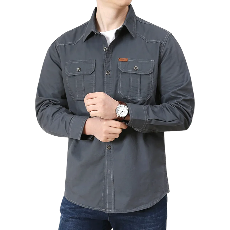 Men's Oversized Tactical Long-Sleeve Shirt | clean product image | shopify:13 | bg-removed:store:800:shopify:13